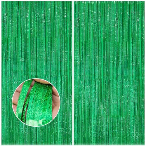 Feibmir 2 Stück Lametta Vorhänge Hintergrund,Lametta Vorhang Glitzer,für Geburtstagsfeier Disco Silvester Party Hochzeit Weihnachten Dekorationen Grün