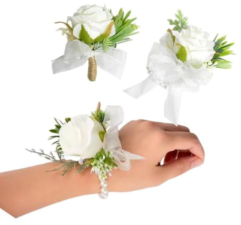 Rikyo Rosen-Ansteckblume für Handgelenk, Armband und Ansteckblume für Herren, 2 Stück, Ansteckblume für Abschlussball, Braut, Handblumen, Hochzeit, Blumen, Zeremonie, Party, Abschlussball, Dekoration