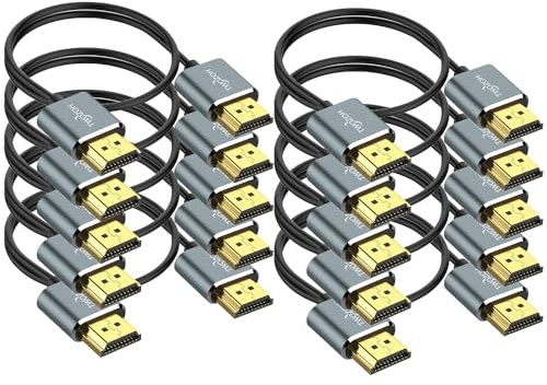 Twozoh Lot de 10 câbles HDMI fins 4K de 0.5M, ultra fins et flexibles pour ordinateur portable, moniteur, PS5, PS4, Xbox One, Fire TV 4K/60 Hz