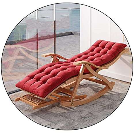 Klappbarer Loungesessel, Bambus-Schaukelstuhl, Verstellbarer Outdoor-Liegestuhl für ältere Menschen, mit einziehbaren Pedalen und abnehmbarem Wattepad, tragbare Gartenliege