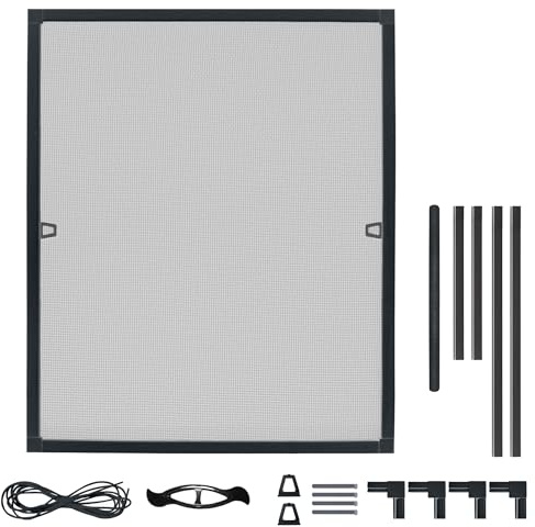 PEILU Fliegengitter Fenster Fliegenschutz Mückengitter aus Moskitonetz & Aluminium Fensterrahmen 80x100cm Fliegenschutzgitter ohne Bohre Insektenschutz & Pollenschutz Fliegennetz (Anthrazit)