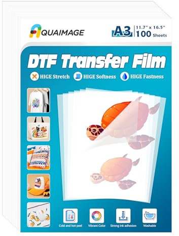 100 ark DTF-överföringsfilm A3 (11,7 x 16,5 tum) dubbelsidig matt finish, DTF-film för sammanfattning eller DTF bläckstråleskrivare varm & kall skala DTF-papper direkt till film PET-överföringspapper