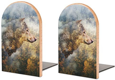 Niedliche Buchstützen, Kopf des Wolfs, Herbst-Buchstützen zum Halten von Büchern für Büro, Zuhause, dekorative Buchstützen für Regale, Buchstopper, unterstützt Bücherregal, 2 Stück