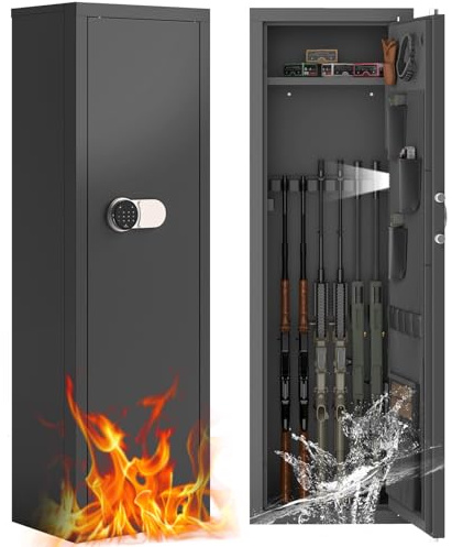 Dawmilon 10-14 Gun Safe for Rifles and Pistols, Quick-Access Gun Cabinet with Digital Keypad Lock, Adjustable Rifle Rack & Handgun Pockets for Home Defense Security