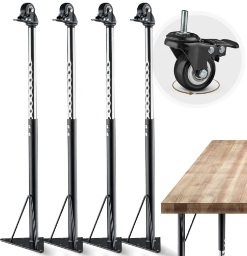 HEIMSTARK 57-80 cm höhenverstellbare Tischbeine mit Rollen - Metall im 4er Set | Stabil-Flexible Beine für Schreibtische, Mehrzwecktische | Einfache Montage