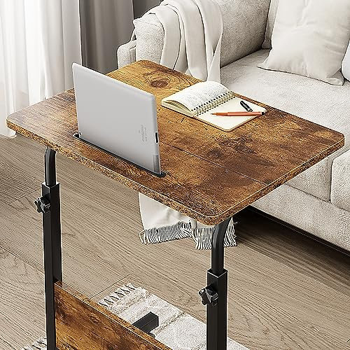 AuraCraft Laptoptisch Mit Rollen,Nut,Höhenverstellbarer 71-90cm,Schreibtisch klein,Computertisch PC Tisch,Laptopständer,Mobiler Beistelltisch Pflegetisch,Für Bett und Sofa (Vintage-Schwarz, 60*40CM)