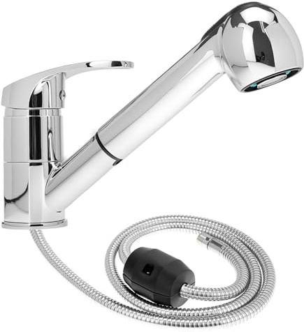 QWORK® Grifo de Cocina Extraíble, Giratorio 360°, 2 Tipos de Chorro, Ahorro de Agua - Aleación de Zinc Cromada