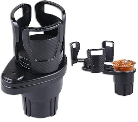 Car Cup Holder, 360° Rotating Cup Holder Expander Multifunctional 2 in 1 Car Drink Holders Universal Compatible for Most Vehicles Black