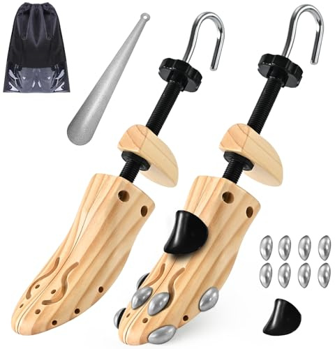 JJDPARTS Wooden Shoe Stretcher, Pair 4 Way Wooden Shoe Tree Extender for Women and Men (With Metal Plug L (for Men's Size Us 9.5-14))