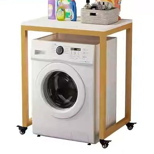 Lagerregal Über Der Waschmaschine Mit Rollen,Über Dem Waschmaschinenregal,Waschmaschinenschrank,Badezimmer-Regal,Frontlader-Waschmaschine Und Trockner Tragbares Gestell(White/gold)