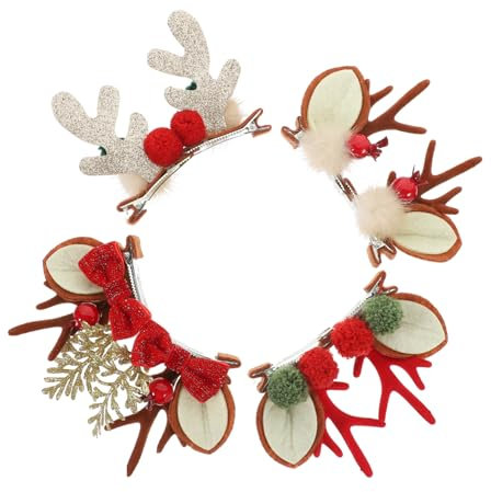 TOYANDONA 4paare Rentier Geweih Haarspangen Weihnachtshaarspange Mit Cartoon Design Haarnadeln Für Party Und Festlichkeiten Winter-Haarschmuck Mit Geweihmotiven Für Verschiedene Anlässe