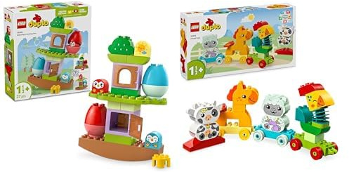 LEGO Duplo My First Balancing & Stacking Tree + My First Animal Train Toys for Toddlers Creative Bricks Learning Sets 10440 + 10412