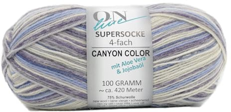 Online Supersocke 4-fach Color mit Aloe Vera und Jojobaöl, Sockenwolle 4-fädig, Strumpfwolle mit Farbverlauf, Wolle zum Socken stricken, häkeln | 75% Wolle, 25% Polyamid, 100g 420m, NS 2,5-3mm (3021)