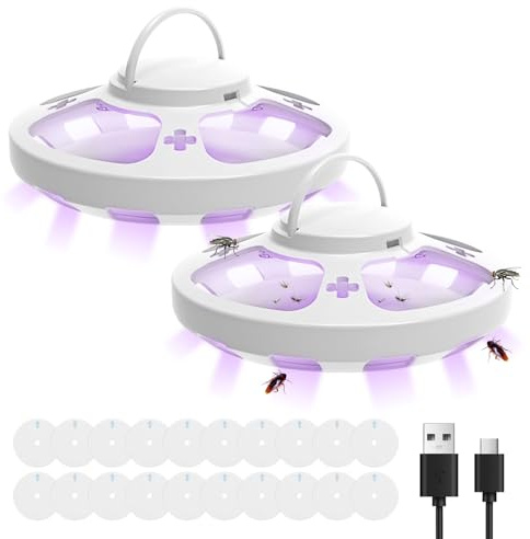 2 trappole per pulci, trappola per pulci a LED, per pulci e cimici, per casa, cimici, 16 x 16 x 5,5 cm, con 20 adesivi di cattura per interni ed esterni