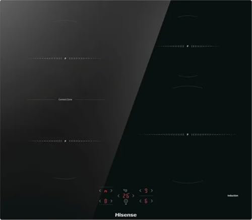 Hisense HI621FM - Piani Cottura a Induzione, 4 Zone di Cottura con Funzione Bridge, Funzione Power Boost, Timer di cottura, Indicatore di calore residuo, Nero, 595 × 54 × 520