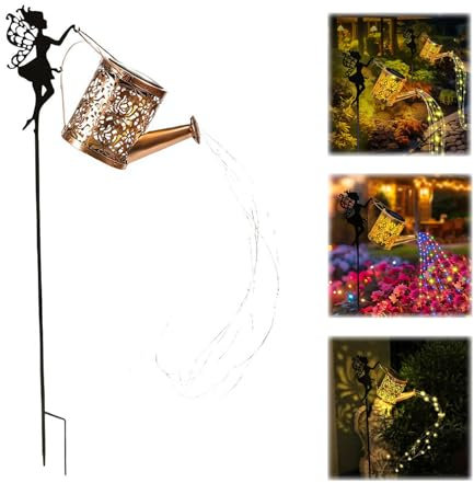 Watering Can Solar Lights Outdoor Garden, Large Retro Metal Lantern, Solar Elf Butterfly Garden Lights Waterproof, Solar Outdoor Decorations Ornaments for Garden Patio Porch Yard