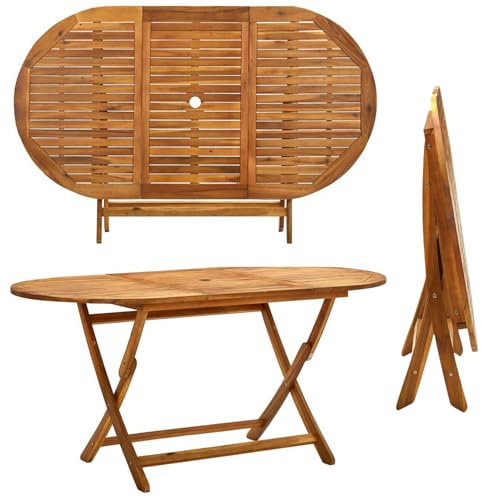 ZStyle Tavolo Da Giardino Pieghevole Salvaspazio Terrazzo Veranda Legno Esterno Picnic Con Foro Ombrellone