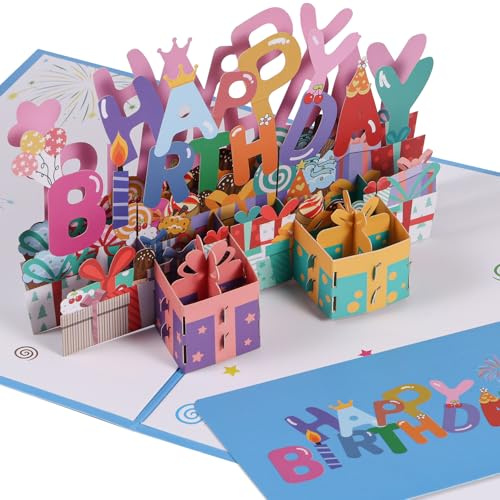 lasuroa Biglietto Auguri di Compleanno Pop-Up 3D, Cartolina Regalo Colorata Pieghevole per Festeggiamenti di Buon Compleanno con Busta e Biglietto Auguri per Donne Uomini Bambino Figlia Figlio Amici