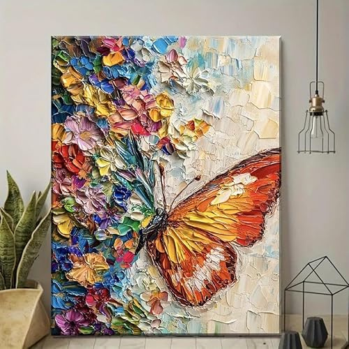 Muholin 1 pezzo di elegante tela con farfalle e fiori, decorazione da parete astratta, decorazioni estetiche per la stanza 30x40cm Senza Cornice
