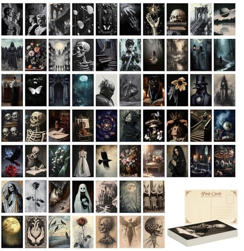 Tlenpo 64 Pcs Moody Dark Academia Decor Postcards, 4x6In Grunge Room Decor Gothic Wall Art Prints, Victorian Posters for Room, Goth Wall Collage Kit for Bedroom Dorm
