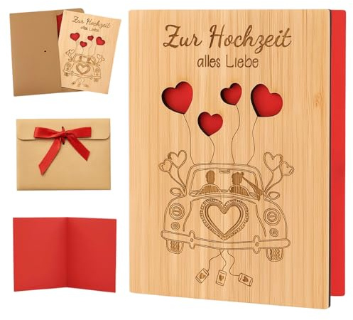 ZXJLWR Hochzeitskarten Set, 3 Stück Hochzeitskarte mit Auto und Geld Geschenk, 15 x 11 cm Glückwunschkarte Hochzeit, Ideal für Hochzeitsfeier, Jubiläum und Valentinstag