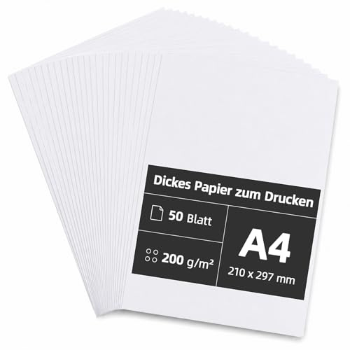 50 Blatt Druckpapier A4 200g/m² Druckerpapier Weiß Drawing Paper Fotopapier | A4 Drucker Papier Weiß matt Briefe Scrapbooking Kopierpapier