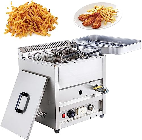 Friteuse à gaz professionnelle, friteuse à gaz propane de comptoir, contrôle de température autonome, friteuse à gaz avec réservoirs en acier inoxydable, panier de table, friteuse à réservoi
