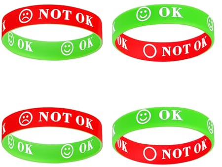 Tweozek 4 Pcs Autistic Reversible Wrist Band, Silicone Wristbands,Emotions Resources for Children, Mental Health Bracelet, Favours Autistic Fidget Bracelet for Kids School Supplies