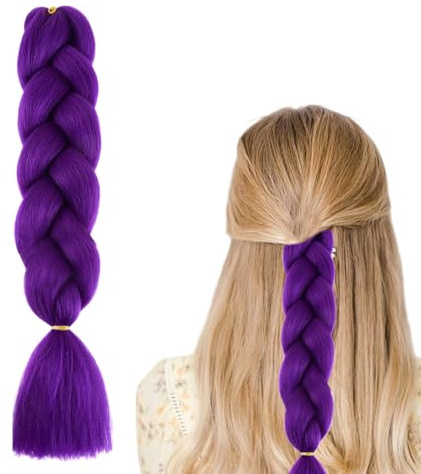 Extension Capelli Viola Scuro per 60 Cm | Capelli Intrecciati Viola Scuro | Capellis Intrecciati Pre-Allungati | Fibra Sintetica Ad Alta Simulazione | Forme Intercambiabili | Cosplay
