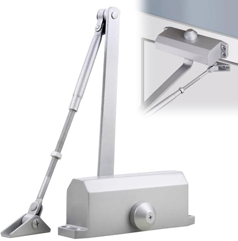 Cierrapuertas, Cierrapuertas Hidráulico Automático con Soporte Aleación de Aluminio Amortiguador Hidráulico Ajustable Cerradura Para Puerta Interiores y Exteriores 45-65 kg