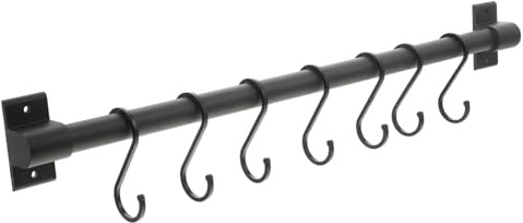 OUNONA Estante para Colgar Utensilios de Cocina Móvil de 7 Ganchos Negro | Aluminio Espacial, Diseño sin Perforación, Borde Liso, para Espátulas y Herramientas