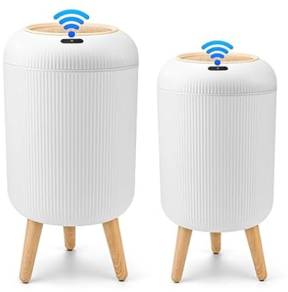 sapisecret Smart Pattumiera con Sensore, Bianco, 10L, per Cucina e Bagno, Piccola, Odori Bloccati, Cestino Automatico, Ideale come Pattumiera da Bagno, con Coperchio (Set da 2)