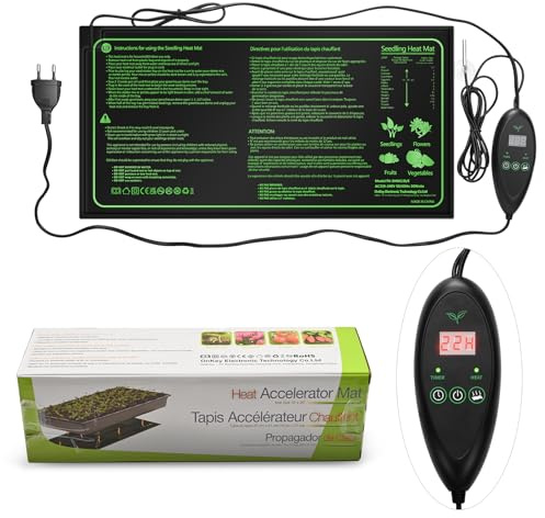 Yigowyigo Heizmatte Pflanzen mit Thermostat 30W 50 x 25cm Wärmematte Pflanzen Wasserdicht Heizmatte für Pflanzen mit 6 Temperatur und 6 Timer für Sämling Germination, Gewächshaus-Inkubation, Terrarium