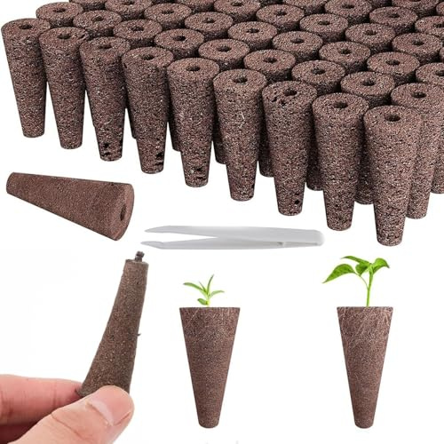 100-Piece Hydroponic Grow Hut Germination Box Replacement Seedling Tube with Tweezers 0.79 to 0.91 Expandable Cones for Indoor Hydroponic Growing Systems Germination Eco-Friendly and Reusable