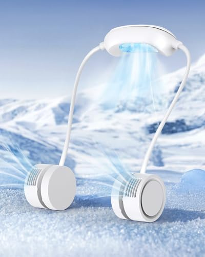 2026 Enfriamiento Ventilador de Cuello,Soporte Cervical Personal Manos Libres,Ajuste de 3Velocidades Permanente,Batería Recargable de 1600mAh con USB-C para Trabajo,Viajes,Deportes Aire Libre Blanco