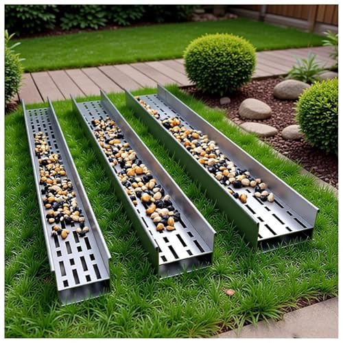 Canal de Drenaje Desagüe de Zanja en Forma de U, Jardín Kit de Drenaje Francés, Rejilla de Drenaje Inoxidable 304, for Patio, Terraza, Jardín y Balcón Zanjas(H5*W6.5CM/H1.97*W2.56IN)