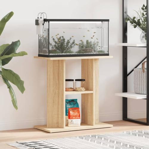 Mangloder Aquariumständer Sonoma-Eiche aus Holzwerkstoff 60 x 30 x 60 cm, Aquarium Unterschrank mit 3 Ablagen, Stabiler Schrank für Fischfutter, Zubehör, Wohnzimmer und Büro
