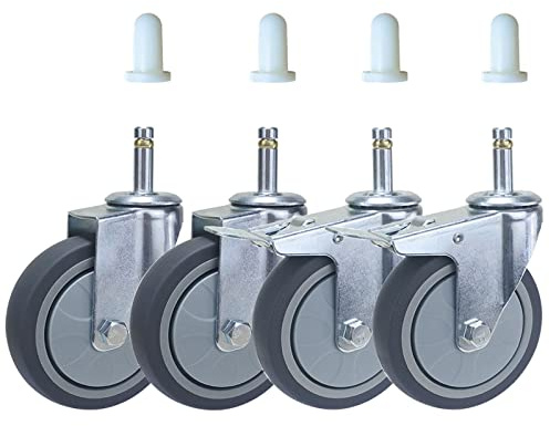 Pälshjul med 11 mm gänga – set med 4 (2 bromsade + 2 icke-bromsade) – tysta gummihjul för rengöring av köksvagnar – 75 mm och 100 mm diameter