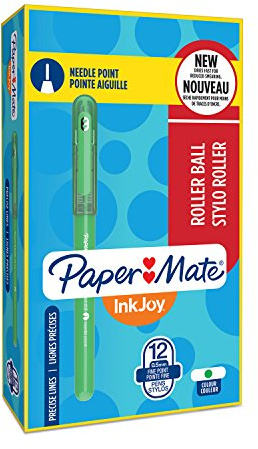Paper Mate InkJoy Rollerball Needle Point, Green, Box of 12