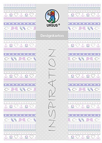 Ursus 62334602F - Designkarton, Meine Taufe, Mädchen, DIN A4, 200 g/qm, 5 Blatt, mit Banderole, einseitiig bedruckt, folienveredelt in silber, Motiv 2, ideal für kreative Bastelarbeiten