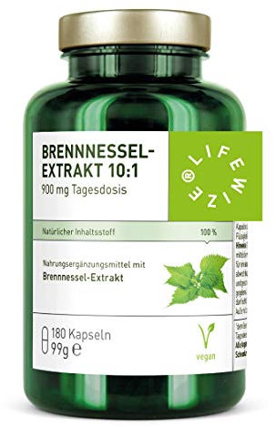 LifeWize® 180 Brennnessel Kapseln - Brennesselkapseln zur Entwässerung - 900mg reiner Brennessel Extrakt 10:1 (Verhältnis) je Tagesdosis - Vegane Alternative für Entwässerungstabletten - Laborgeprüft
