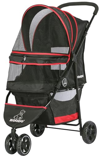 ROODO Escort 3 Wheel Dog Cat Pet Stroller for Small/Medium Dogs Cats Best Lightweight Foldable Portable Compact Jogger Travel All Terrain Pet Gear System Puppy Doggie Bunny Kitty Stroller(Black)