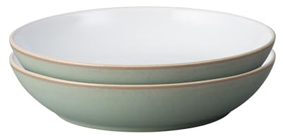 Denby - Regency Green Pasta Bowls Set of 2 - Dishwasher Microwave Safe Crockery 1050ml 22cm - Green, White Ceramic Stoneware Tableware - Chip & Crack Resistant
