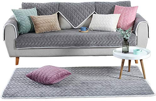 Sofa Cover Slipcover 1/2/3/4 Seater Corner Armchair L Shape Non-slip Sectional Couch Covers Furniture Protector Comfortable Thick Polyester Plush Quilted Sofas Towel,Grey-90x160cm