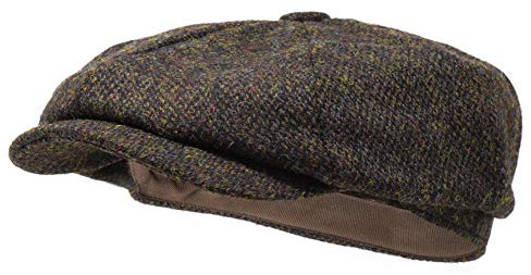 Borges & Scott Lomond Newsboy keps – 100% handvävd ull – Harris Tweed – vattentålig, Kaffe, M