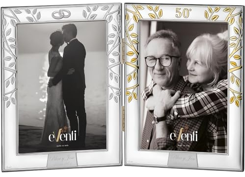 JOYERIA EL FARO Marco Fotos Doble 50 Aniversario 9 x 13 cm | Regalos de boda 50 aniversario, Grabado personalizado, Presentación en estuche premium, Celebra 50 años de amor juntos
