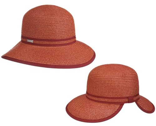 Seeberger Leontine Strohhut Sommerhut Sonnenhut Damenhut Damen - mit Schirm, Ripsband, Ripsband Sommer Frühling-Sommer - One Size rot