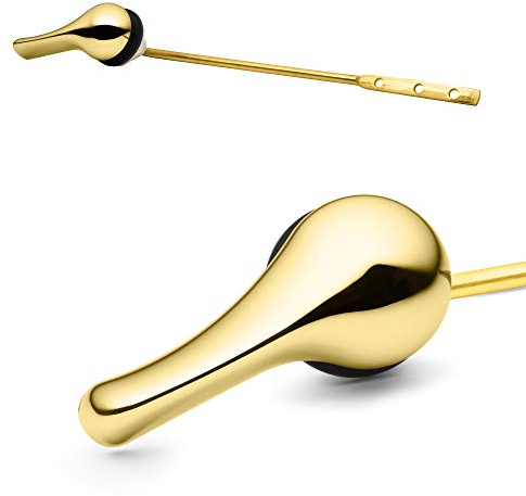 Qualihome Gold Toilet Handle - Front Mount Polished Brass Toilet Flush Handle Lever Replacement - Universal Fit - Durable Design - Easy Installation - Ideal for Most Front Mount Toilets