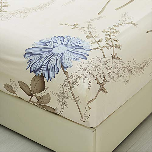 Treer Weiche Atmungsaktivem Bedruckte Spannbettlaken Hochwertiges Mikrofaser Spannbetttuch Bis 20 cm Hohe Matratzen,Tiefe Tasche,Verfügbar in verschiedenen Größen (Beige Blume,180x200cm)