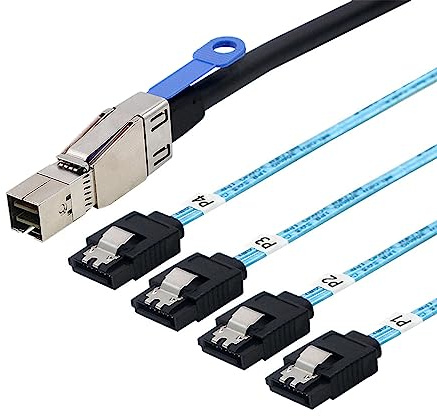 Heretom 2PCS SFF-8644 to 4 Sata 7 Pin Cable, External Mini SAS HD SFF-8644 to 4 Port SATA Cable, Hard Disk Data Server Raid Cable 1 Meter 3.2 FT